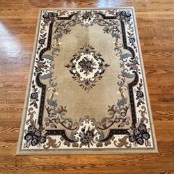 5x7 Shiraz Belgian Area Rug – Medallion Floral, Beige/Brown/Black