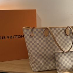 Louis Vuitton Damier Azur Neverfull GM Cream and Beige with Rose Pink Interior