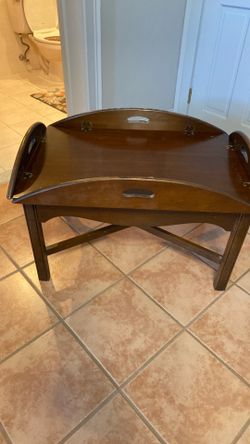 Vintage mid-century, modern folding coffee table with two ottoman’s