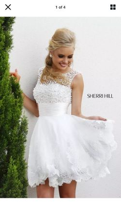 Sherri Hill Cocktail Dress 4302 White Pearl Beaded Top High Neck Prom Dress Size 2 (Porter Ranch Ca)