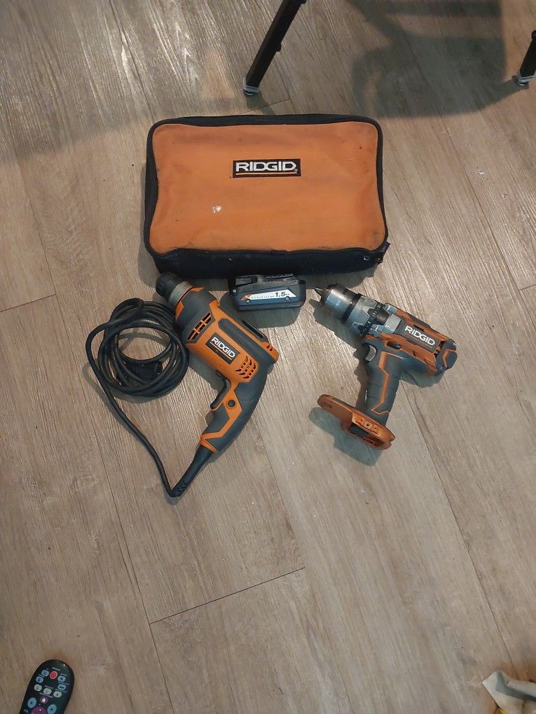 Ridgid Hammer Drill Cordless And Rigid Corded Drill