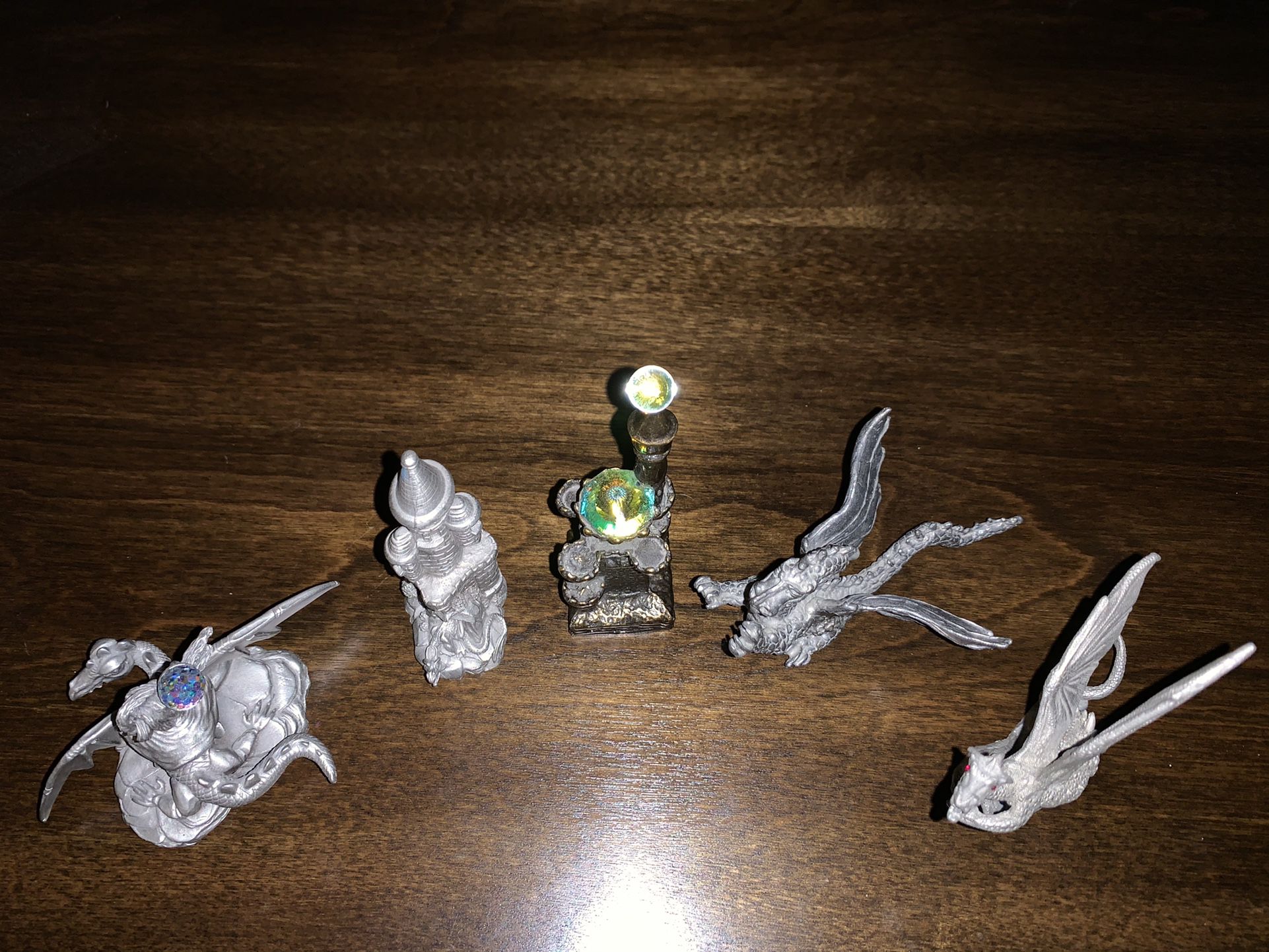 5 Pewter  Figurines castles and dragons for 10.00