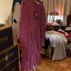 Who What Wear Pink Leopard Print Puff Long Sleeve A-line Dress/ New