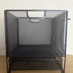 Mesh Desk Hanging File Organizer with Sliding Drawer – Black Metal