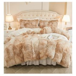 Full/Queen Tie-Dye Tan & Cream Fuzzy Duvet