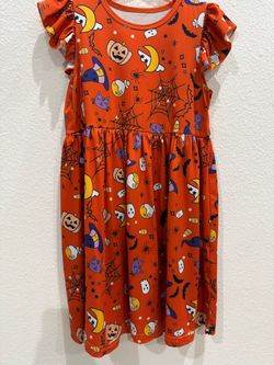 Girls Halloween Print Flutter Sleeve Dress