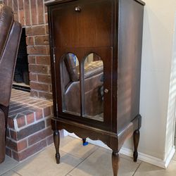 Antique Sewing Cabinet With Mirrored Door 