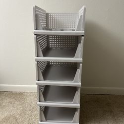 SNSLXH 5 Pack Stackable Closet Storage Basket, Multifunctional & Foldable