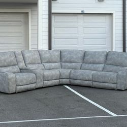 POWERED RECLINING 6 PIECES LEATHER GRAY SECTIONAL COUCH LIKE NEW DELIVERY AVAILABLE 🚚