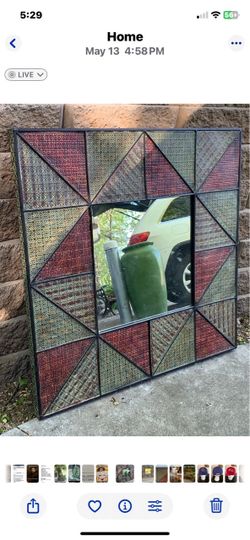 Square Wall Mirror with Embossed Metal Frame
