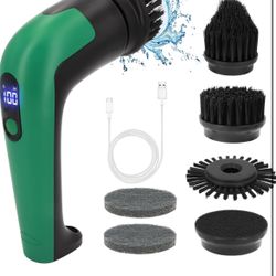  Electric Spin Scrubber, Cleaning Brush with 6 Replaceable Brush Heads, Cordless Shower Scrubber with LED Display, IPX7 Waterproof Handh