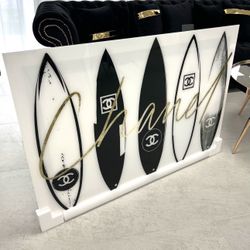 Surfboard Tempered Glass Wall Art 47”W X 32”H