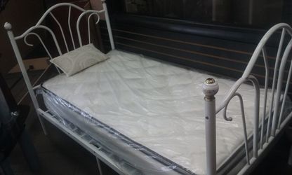 TUESDAY SPECIAL,FLOOR MODEL,WHITE TWIN, METAL BED,$150