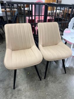 Modern Beige Microsuede Metal Tube Legs Dining Chair With Thickened Cushion Set of 2