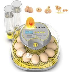 Egg Incubator: 12 Egg Capacity, Automatic Egg Turner, Temperature & Humidity Control, 360° Viewing for Chicken, Duck, and Quail Eggs