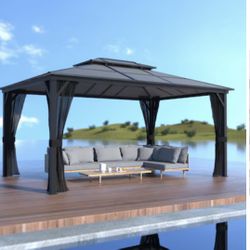 VEIKOUS 16-ft x 12-ft PC Gray Gazebo with Hardtop Roof (Screen Included)