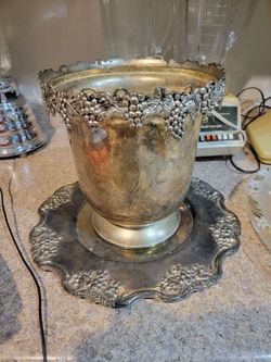 Vintage French Silea Holiday Ice Bucket Matching Silver Tray Available 