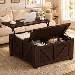 Simple Deluxe Lift Top Coffee Table with Storage, 35.5" Square Coffee Tables for Living Room, Farmhouse Coffee Table with Power Outlets, Coffee Tables