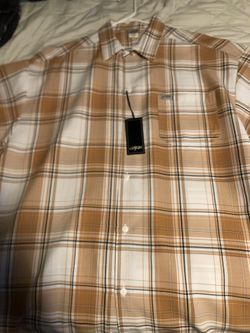 Button Up Shirt Peach Orange & White