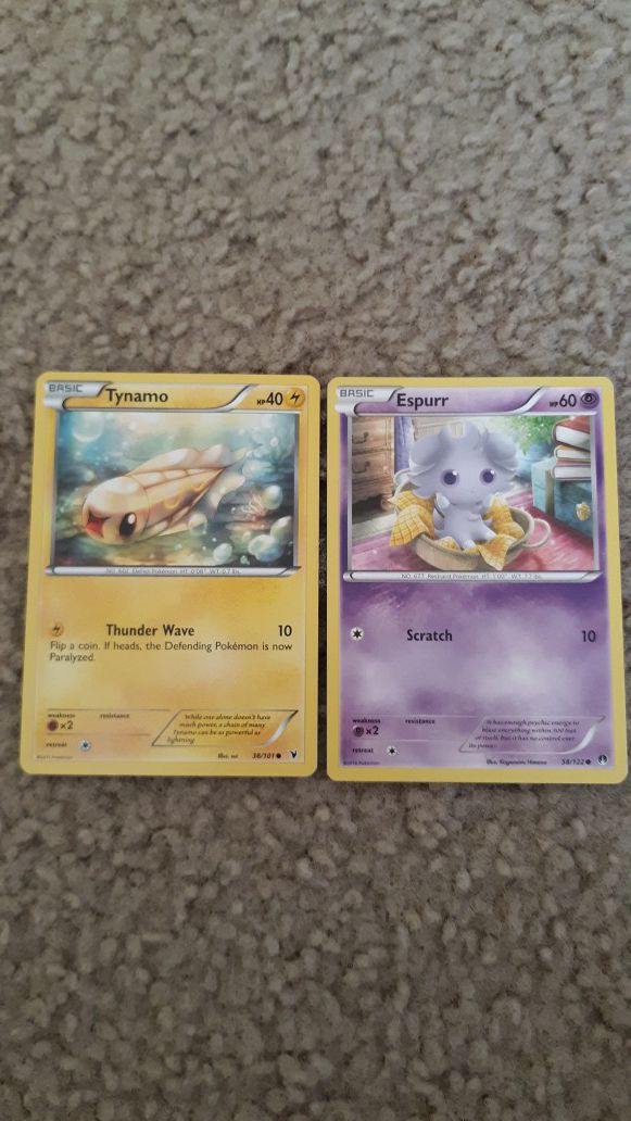 2011 Tynamo, 2016 Espurr Collectible Pokemon cards