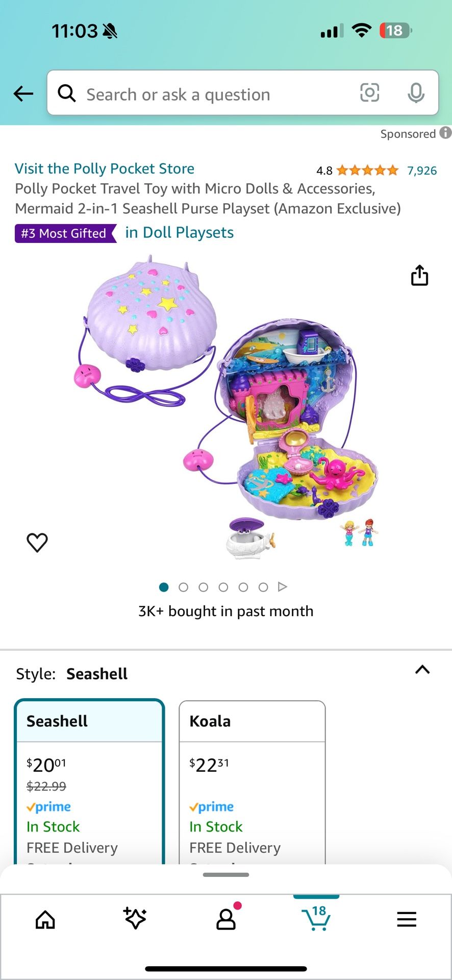Polly Pocket Travel Toy with Micro Dolls & Accessories, Mermaid 2-in-1 Seashell Purse Playset (Amazon Exclusive)