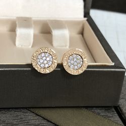 Authentic BVLGARI BVLGARI 18K Rose Gold Colorless Diamond Ladies Stud Earrings
