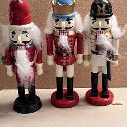Lots Of 3 Vintage - 9 3/4” Tall - Wooden Nutcracker - Great Condition - Blue Hat