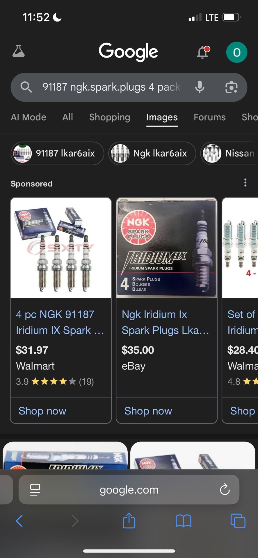 New NGK Iridium IX Spark Plugs (LKR6AIX-11 / 91187) – Set of 4 – Fits Nissan Altima, Sentra, Versa, Rogue + More