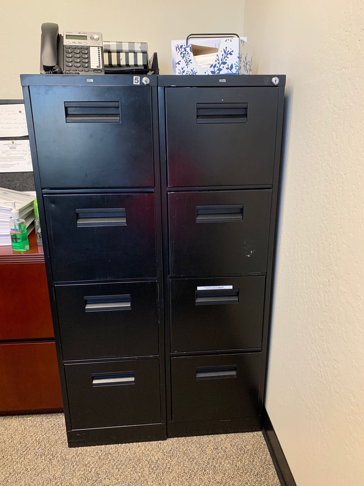 Two File Cabinets - Black, Metal