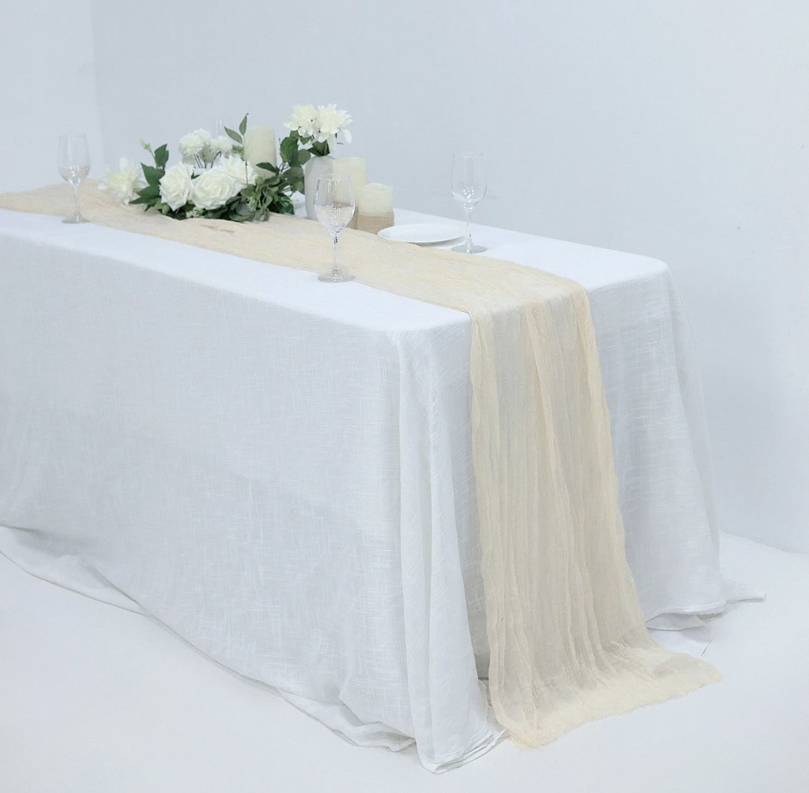 10ft Cream Gauze Cheesecloth Boho Table Runner - x13 available