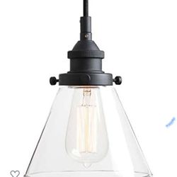 Pathson Retro Pendant Lighting with Clear Glass Shade and Metal Base Cap, Kitchen Light fixtures with Funnel Flared Style and Adjustable Textile Cord,