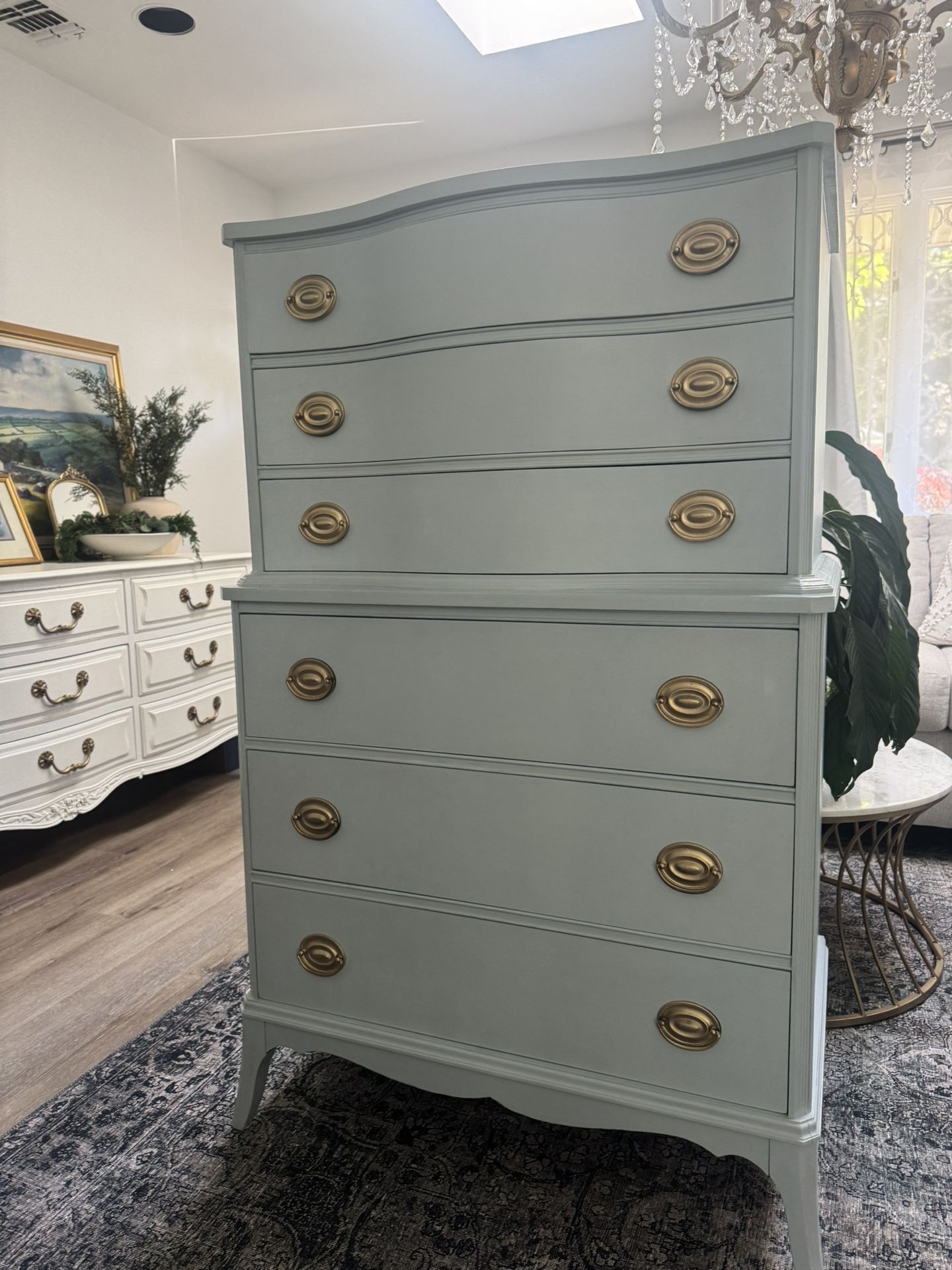 6 drawer antique Solid Wood light Blue