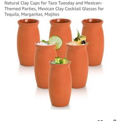 6 Pack 12 oz Cantaritos de Barro Mexicanos Natural Clay Cups for Taco Tuesday and Mexican- Themed Parties, Mexican Clav Cocktail Glasses for Tequila, 