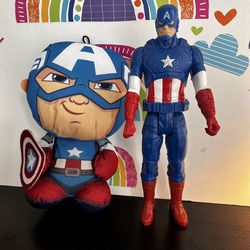 MARVEL CAPTAIN AMERICA FIGURE (11 1/2 in) and PLUSH (11 in) SET