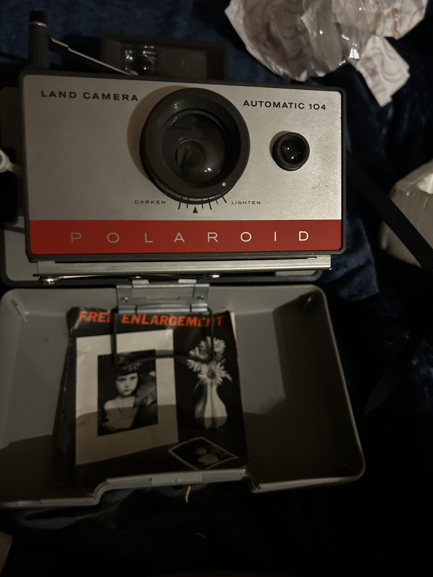 1970 SX70 Polaroid “One step” Land Camera. Also, automatic 104 Polaroid Land Cam With Case