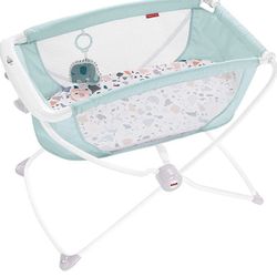 Fisher-Price Baby Crib Rock With Me Bassinet Portable Cradle With Mesh Sides And 1 Toy, Folds For Travel, Pacific Pebble