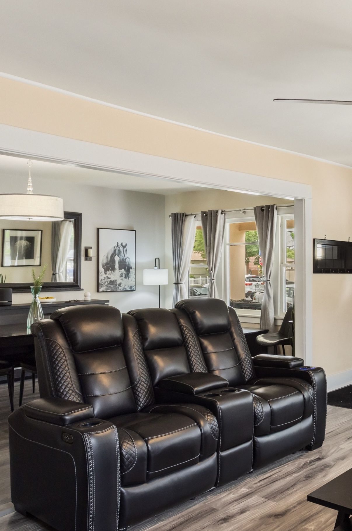 Power Reclining Black Leather Couch and Loveseat 