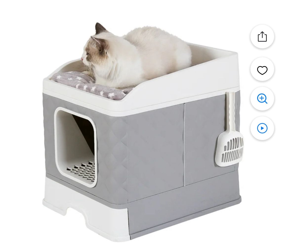 BingoPaw 2 in 1 Foldable Cat Litter Box with Cozy Cushion Bed