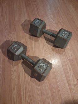 45 lb Cast Iron Hex Dumbbells Pair