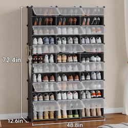 MAGINELS 72-Pairs Shoe Storage Organizer Cabinet,Portable Shoe Rack Organizer with Door,Large DIY Plastic Detachable Shoes Shelves for Entryway,Bedroo