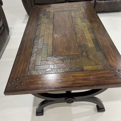 2 Leather Manual Double-Reclining Sofa and  coffee table