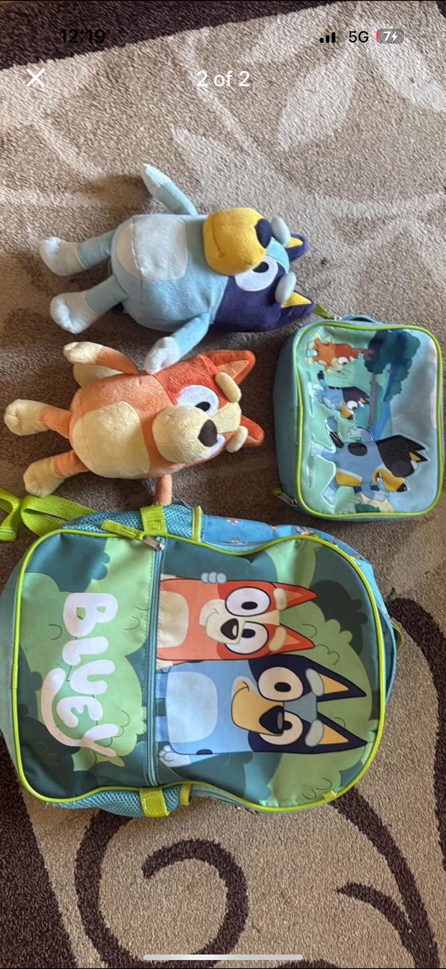 bluey bag and lunch box with talking bluey and bingo 