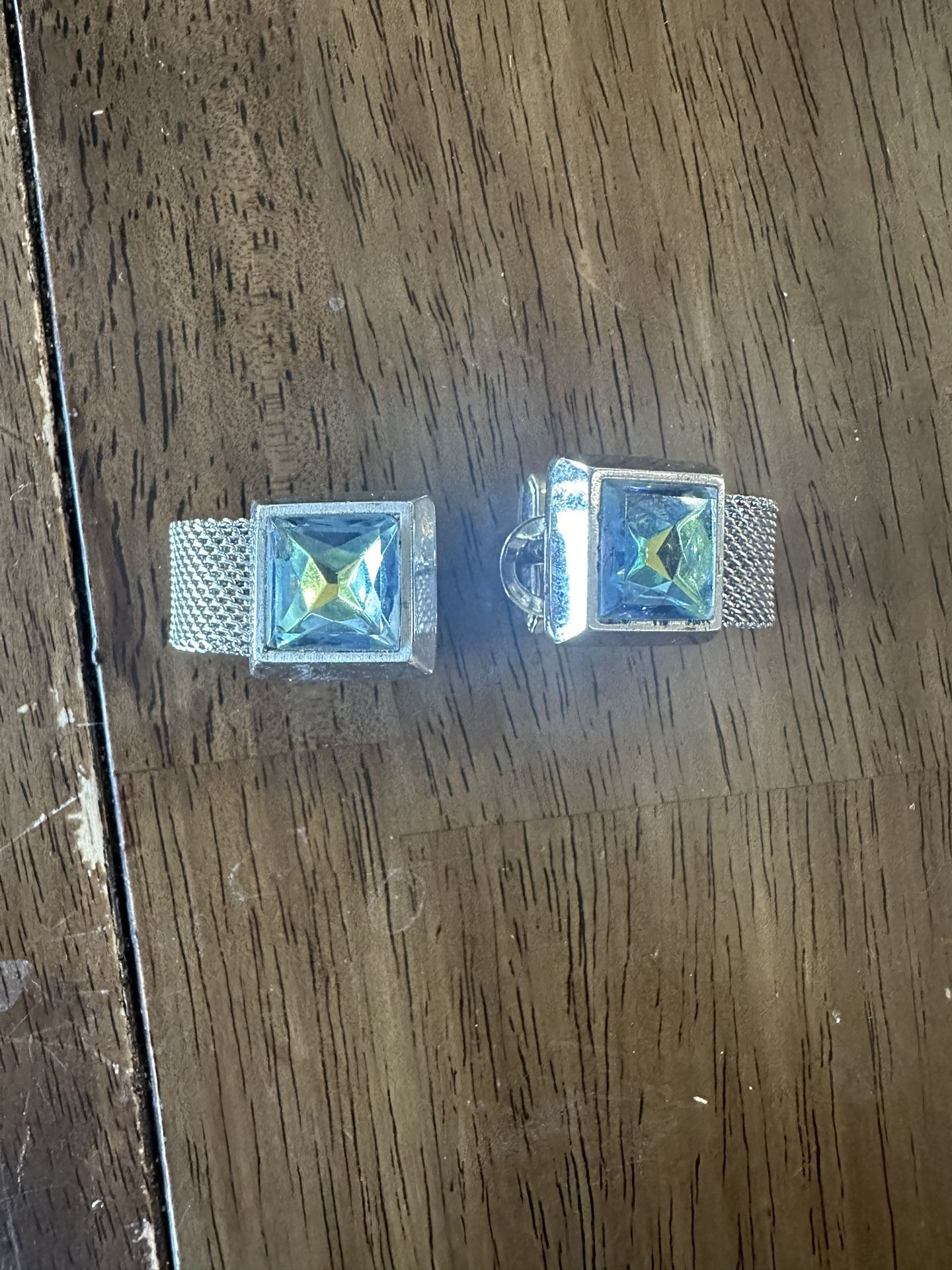 VINTAGE SWANK PEACOCK BLUE SNAP LINK MESHWRAP MESH WRAP CUFFLINKS SET