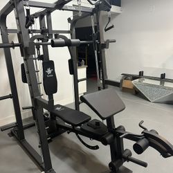 Vesta Fitness Smith Machine 2001 w/Bench Attachment | 230lb Bumpers Weights | 7ft Olympic Bar | Fitness | Gym Equipment | FREE DELIVERY🚚 