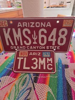 2 Vintage ARIZONA License Plates One Car and Motorcycle Very Well Kept