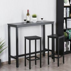 3 Pieces Bar Table Counter Breakfast Bar Dining Table With Stools-Black HW65793BK

