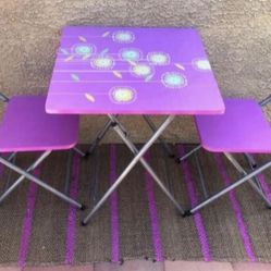 Set of 3 Furniture In or Outdoor Pink Purple Table Matching Chair Flower Kitchen Livingroom Patio Garden Camping Travel Furniture Foldable SpaceSaving
