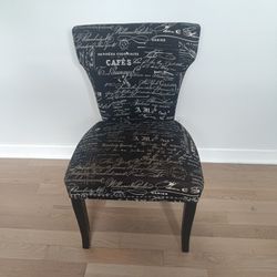 Upholstered Script Print Accent Chair with Nailhead Trim