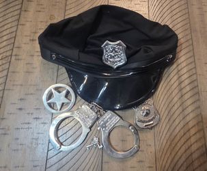 Adult Halloween Costume Police Hat, Handcuffs & (2) Badges