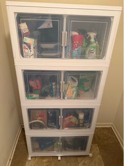 White Storage Cabinet (4-Stack Flip Door Organizer)